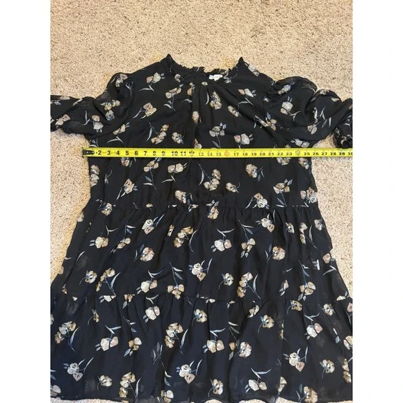 Ophelia Roe Floral Print Black A-Line Dress 2X Long Sleeves Cottagecore Fall - Picture 6 of 9